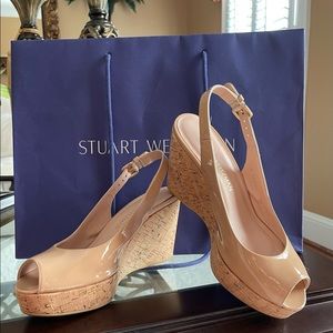 STUART WEITZMAN “Jean” Patent Leather Slingback Wedge Sandals - Like New